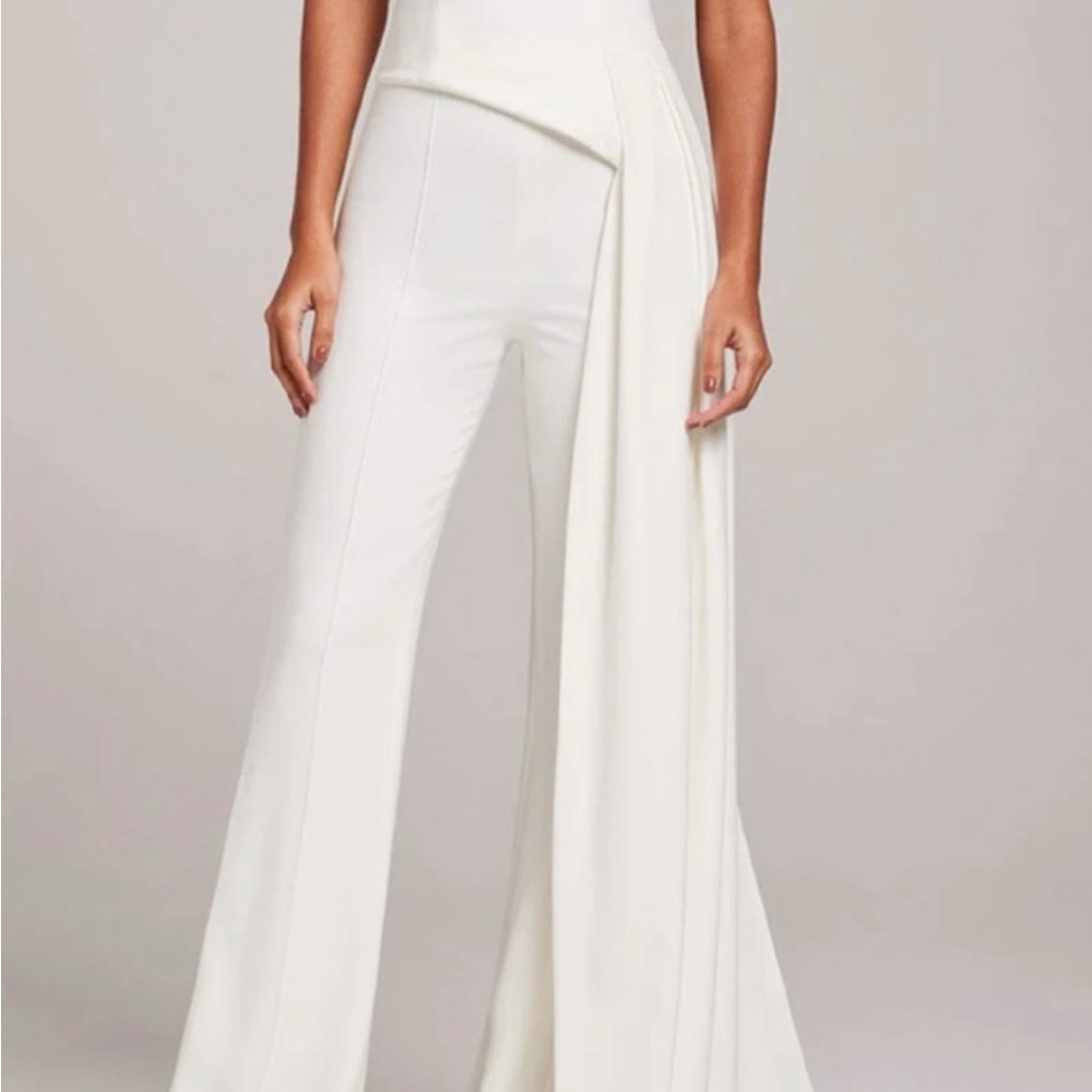 NADINE MERABI Ivory Draped Wide-Leg Jumpsuit Top